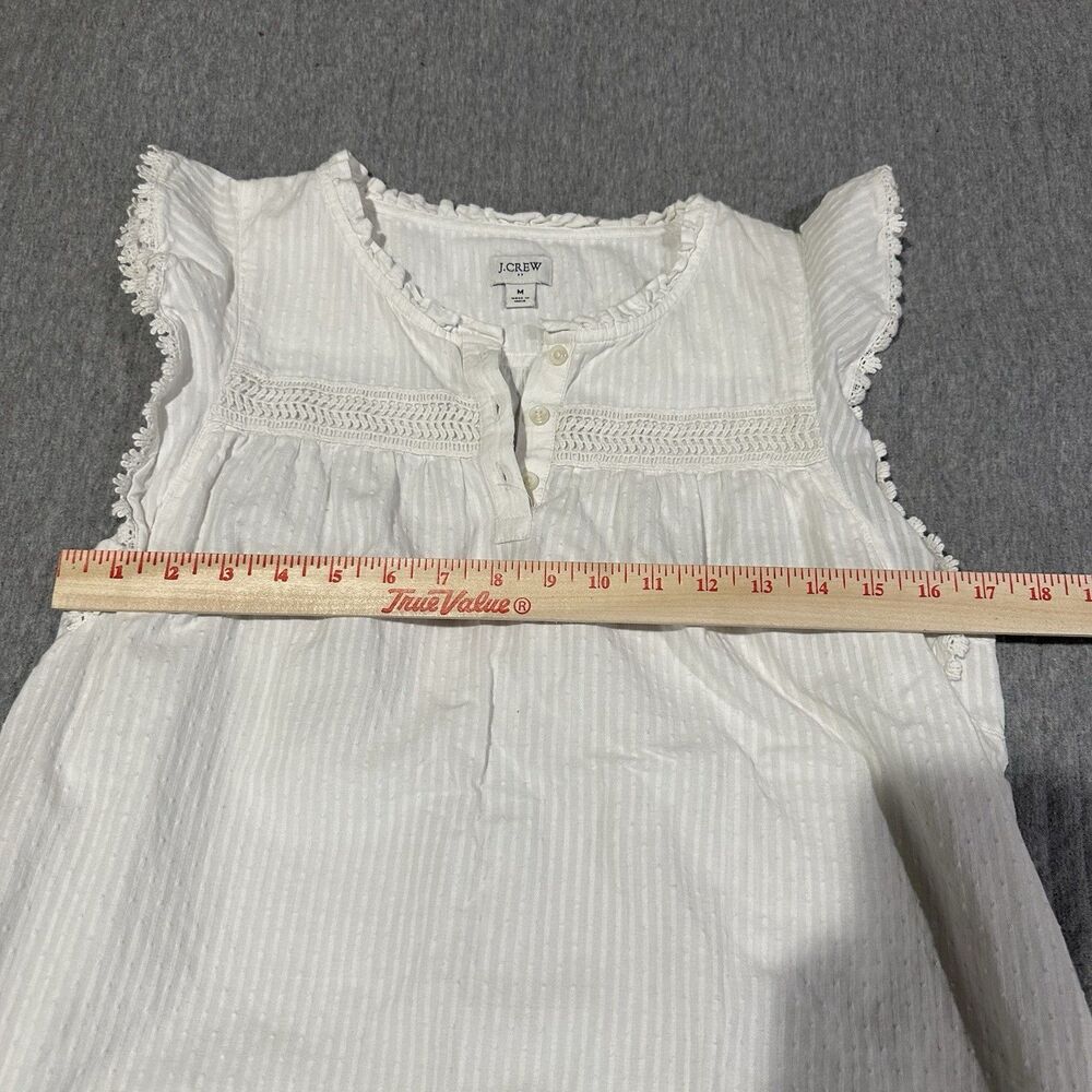 J.CREW 100% Cotton White Ruffle Sleeve Striped, Polka Dot Top Women’s M - Picture 3 of 6